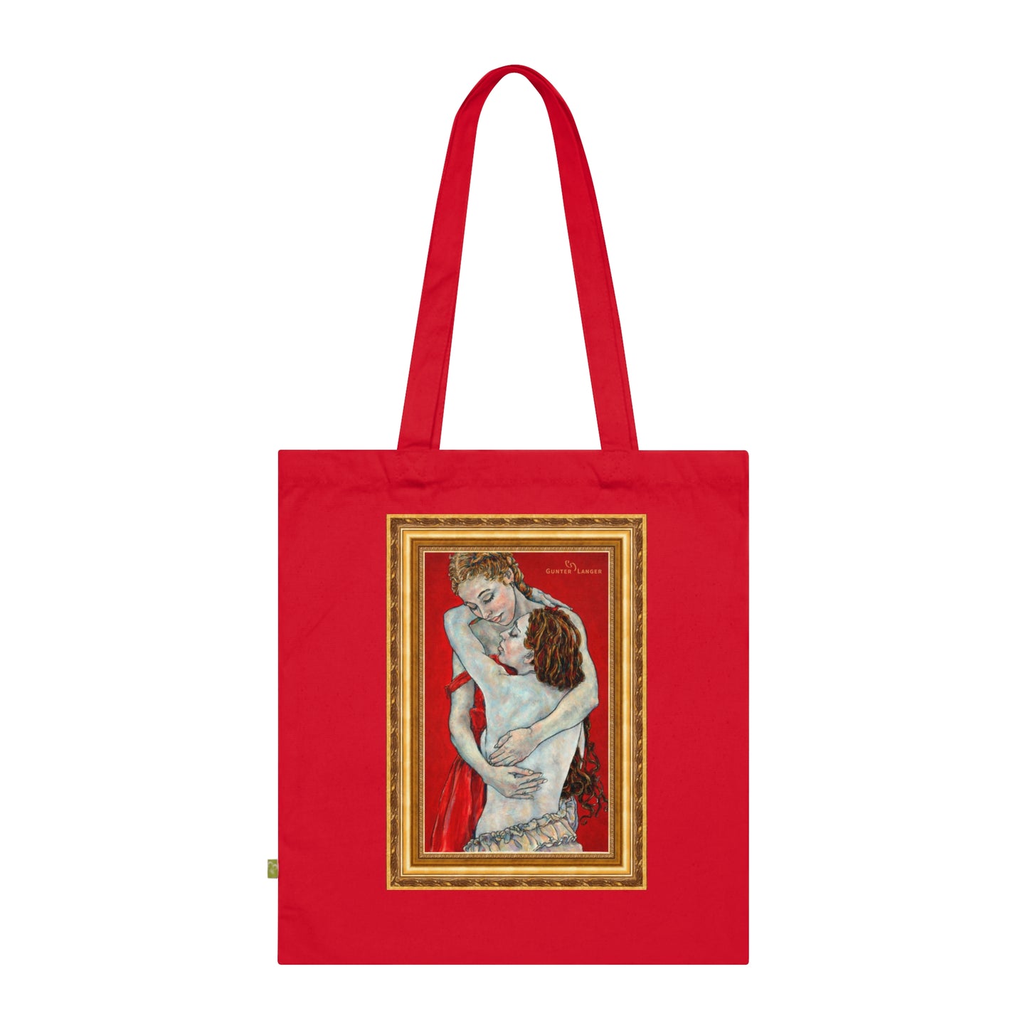 Organic Cotton Tote Bag - Mutter und Tochter - Motiv: Nähe (gerahmt) & Sylvia, zweiseitig bedruckt, H 30 cm