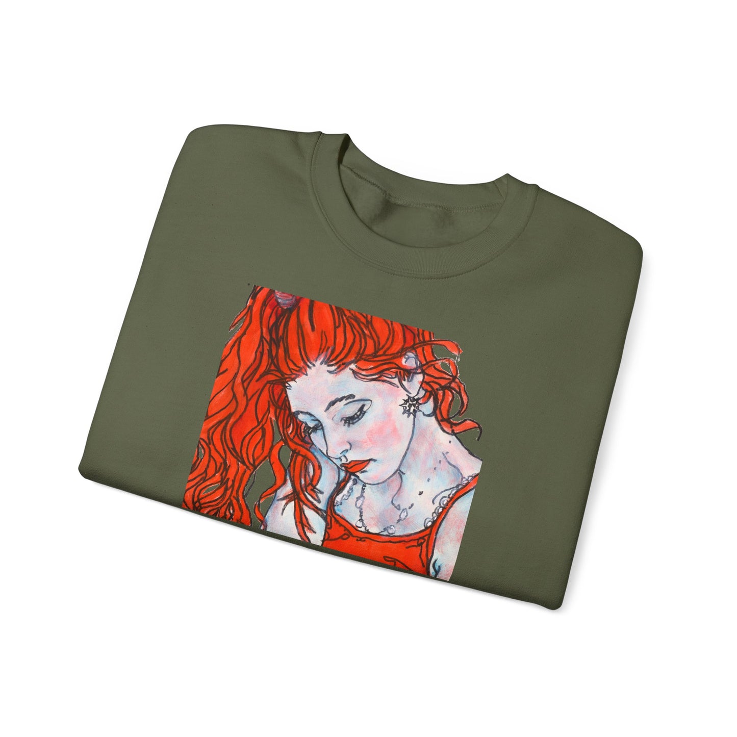 Unisex Heavy Blend™ Crewneck Sweatshirt - Motiv: Front Julia (Ausschnitt, 21,5 cm) & Rückseite Julia, H 43 cm