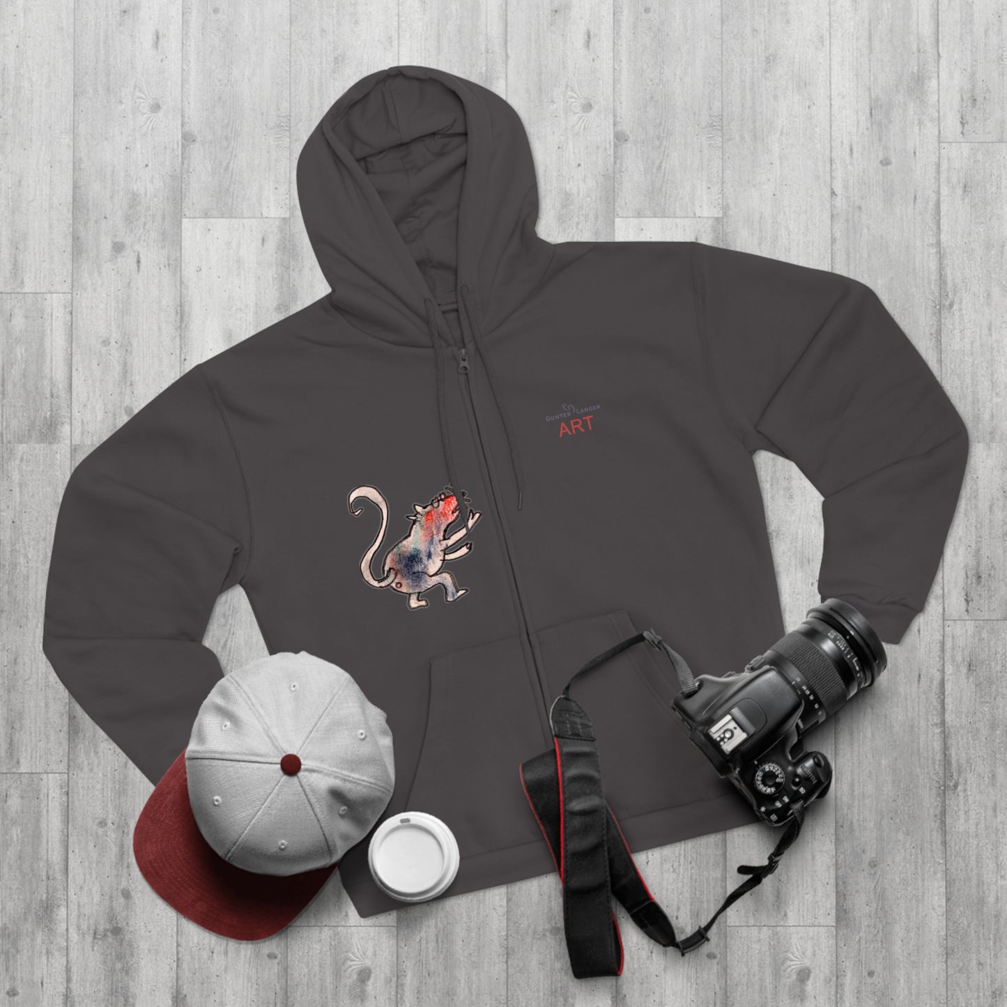 Unisex Hooded Zip Sweatshirt - Motiv: Front Ratte (Klein) & Rückseite Frechdax