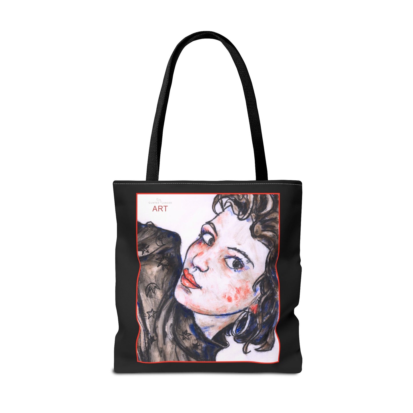 Tote Bag (AOP) - Motiv: Front Annette & Rückseite Annette 37cm, schwarz