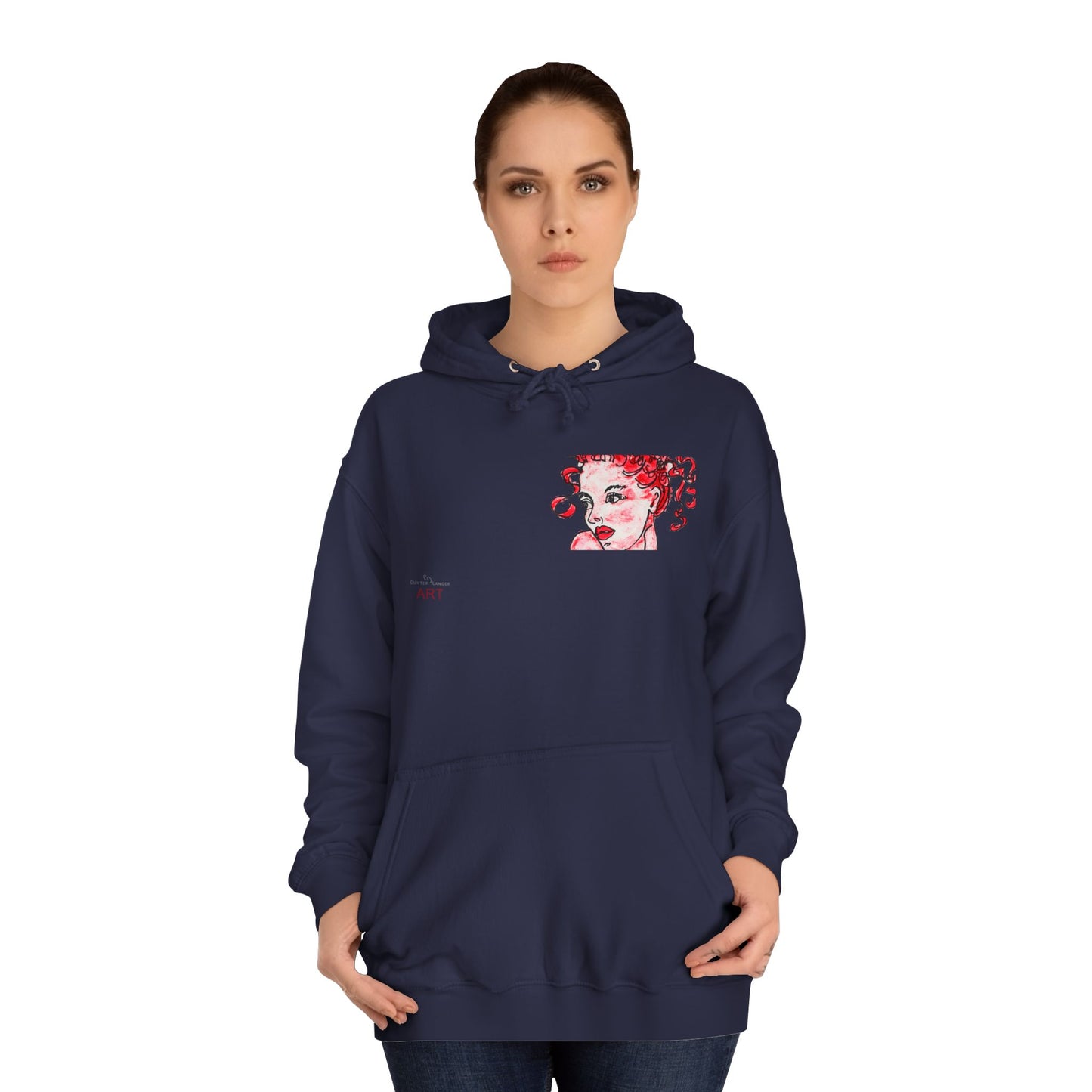 Unisex College Hoodie -  Motiv: Front Mila H 10,5 cm (Ausschnitt) & Rückseite Mila H 49 cm