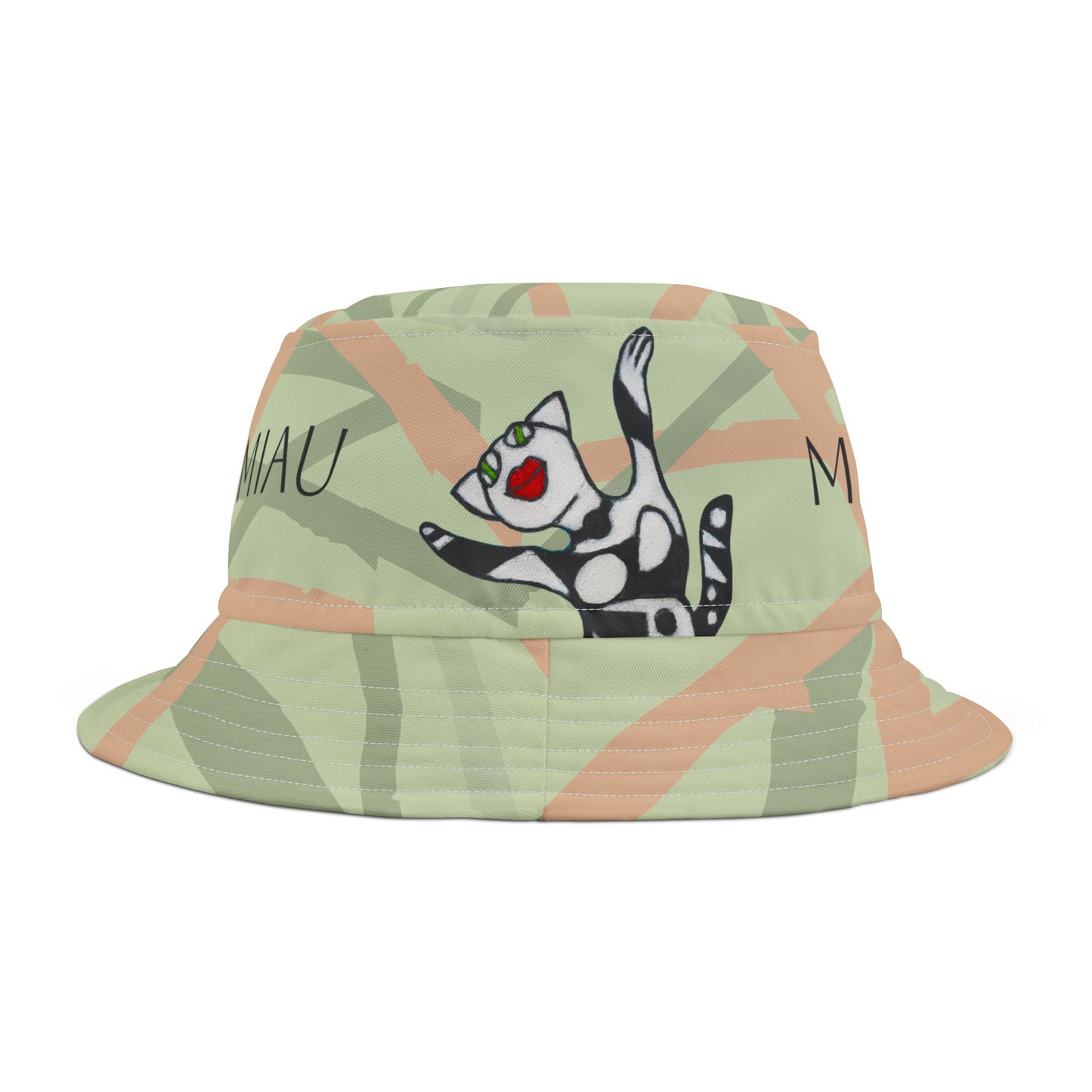 Bucket Hat (AOP) - Motiv: Miau, Mikado hellgrün