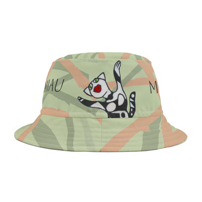 Bucket Hat (AOP) - Motiv: Miau, Mikado hellgrün