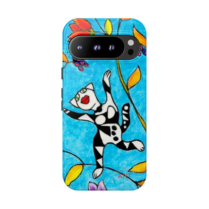 Tough Cases - Google Pixel - Samsung Galaxy - Motiv: Karierte Katze hüpft