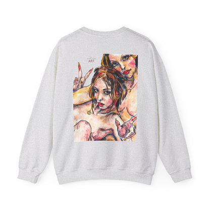 Unisex Heavy Blend™ Crewneck Sweatshirt - Motiv: Front Camilla (H 11,4 cm) & Rückseite Camilla / Leni, H 41 cm