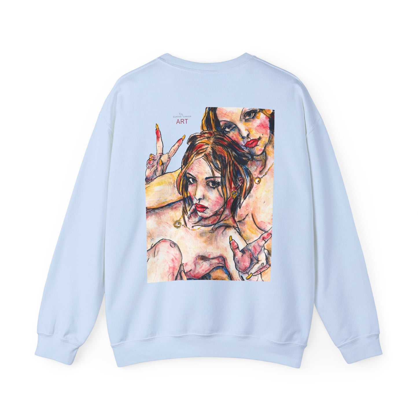 Unisex Heavy Blend™ Crewneck Sweatshirt - Motiv: Front Camilla (H 11,4 cm) & Rückseite Camilla / Leni, H 41 cm