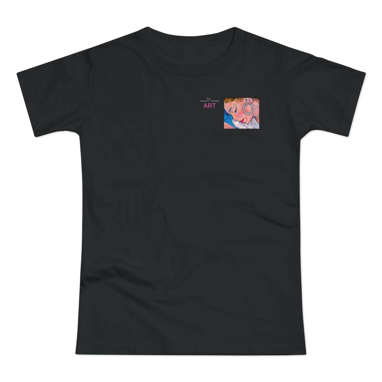 Single Jersey Women's T-shirt- dunkel - Motiv: Alva, Ausschnitt, H 6,5 cm