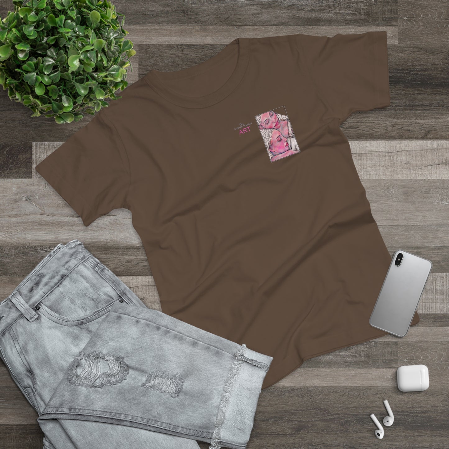 Single Jersey Women's T-shirt - dunkel - Motiv: Zuflucht, Ausschnitt, H 10 cm