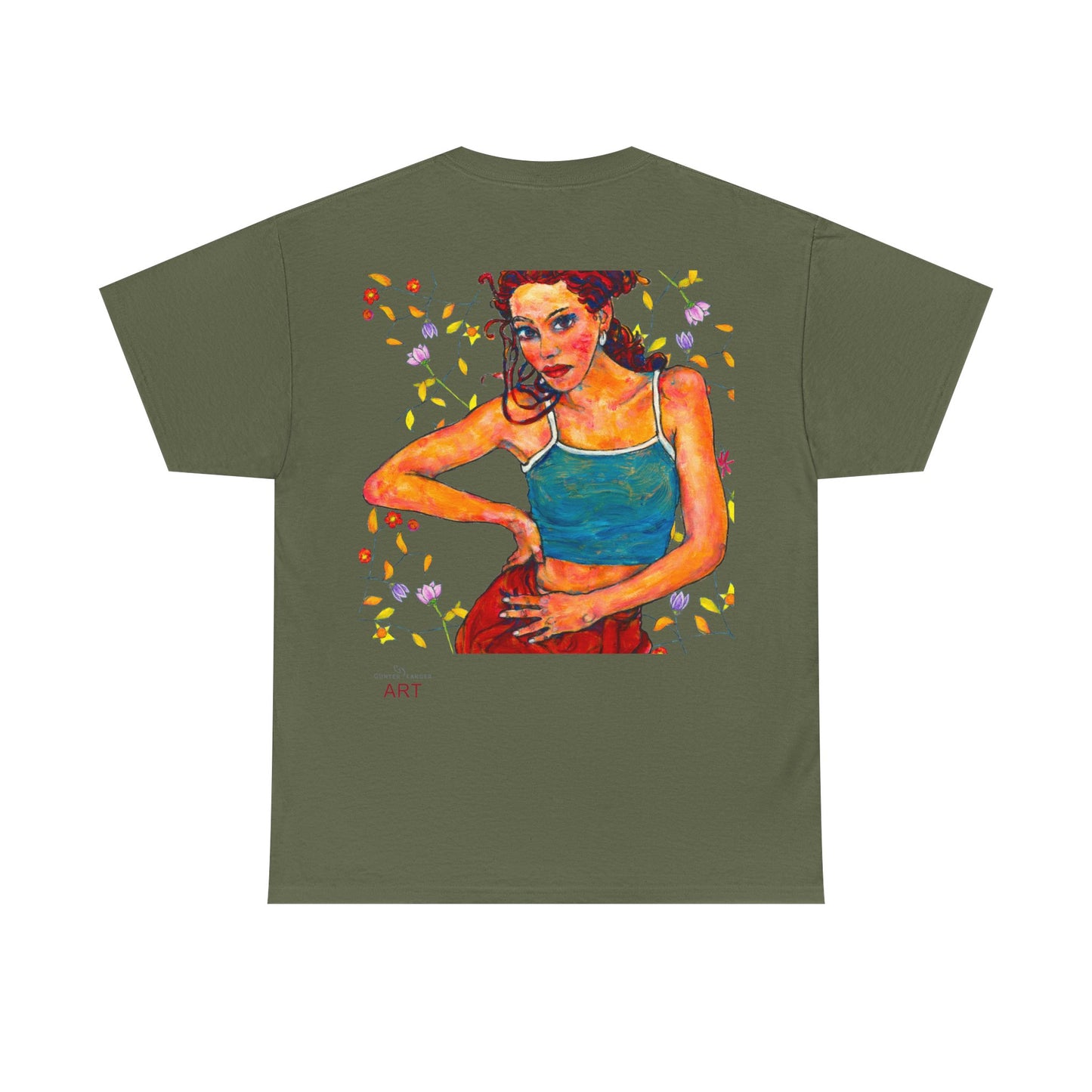 Unisex Heavy Cotton Tee - Motiv: Front, Lea, H 13cm & Rückseite, Lea A02, Ranken, 40 cm, Neck Label