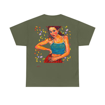 Unisex Heavy Cotton Tee - Motiv: Front, Lea, H 13cm & Rückseite, Lea A02, Ranken, 40 cm, Neck Label