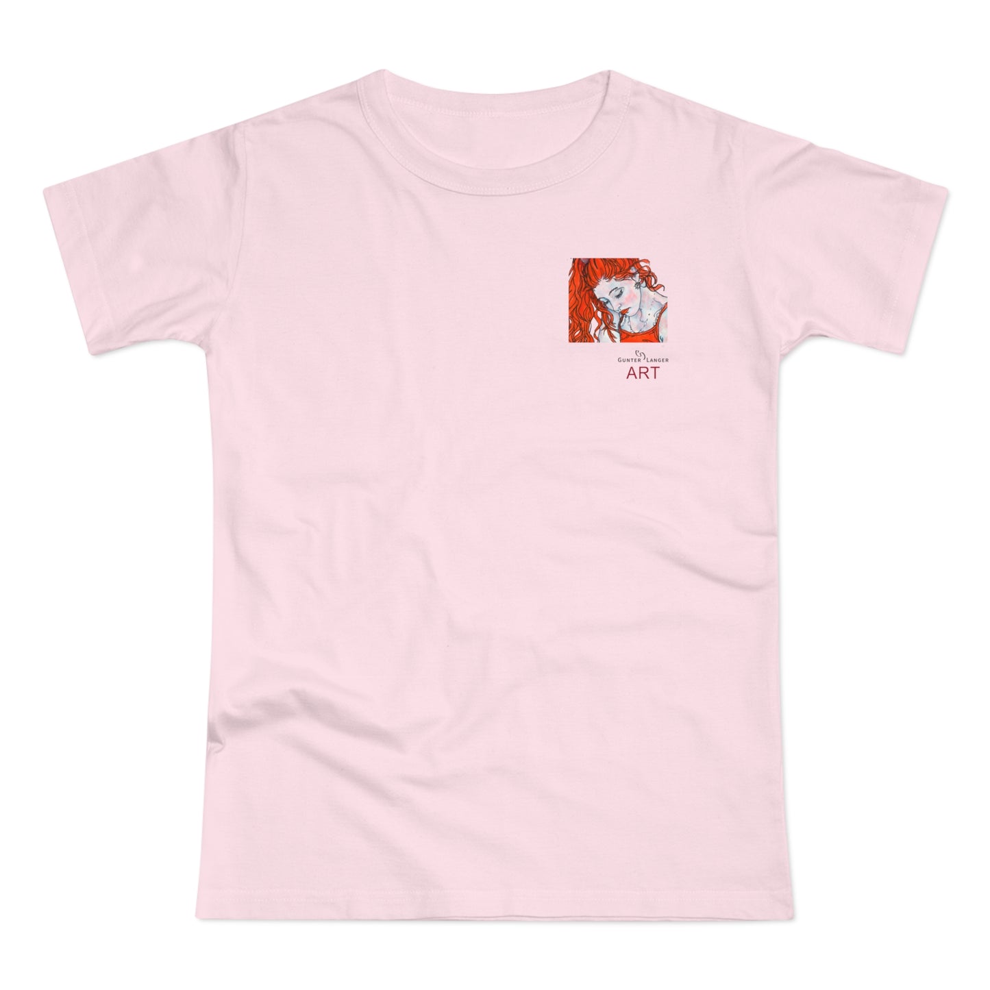 Single Jersey Women's T-shirt - hell - Motiv:  Front Julia, Ausschnitt 6,7 cm & Rückseite Julia, H 37 cm