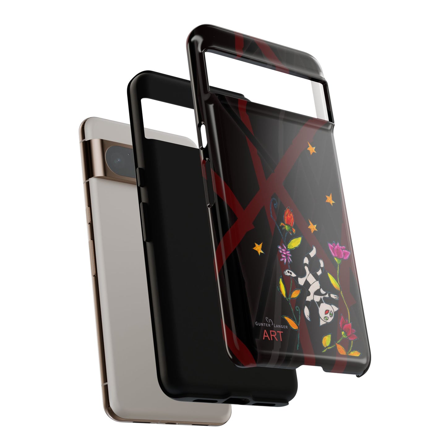 Tough Cases - Google Pixel - Samsung Galaxy - Motiv: Katze schwebt und Ranken, H 7,73 cm, Mikado3