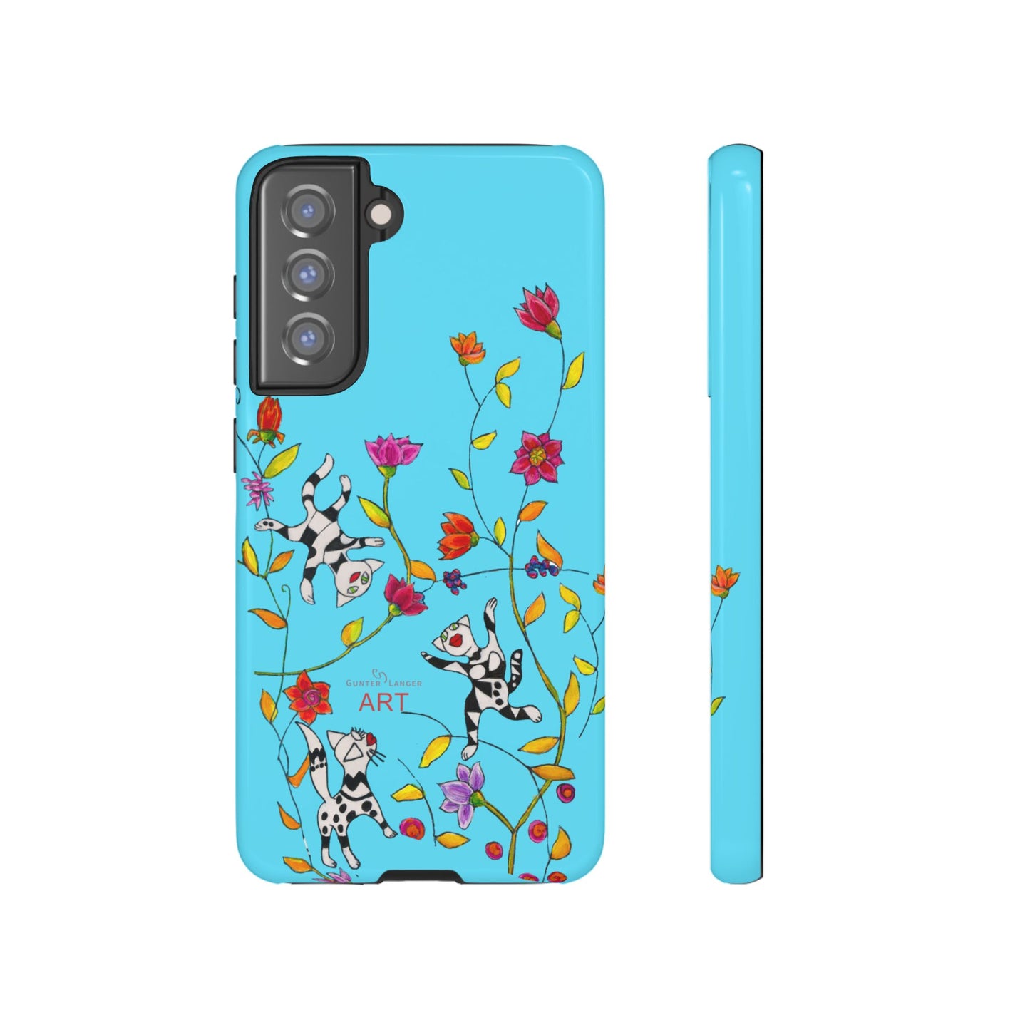 Tough Cases - Google Pixel - Samsung Galaxy - Motiv: Karierte Katzen, blau