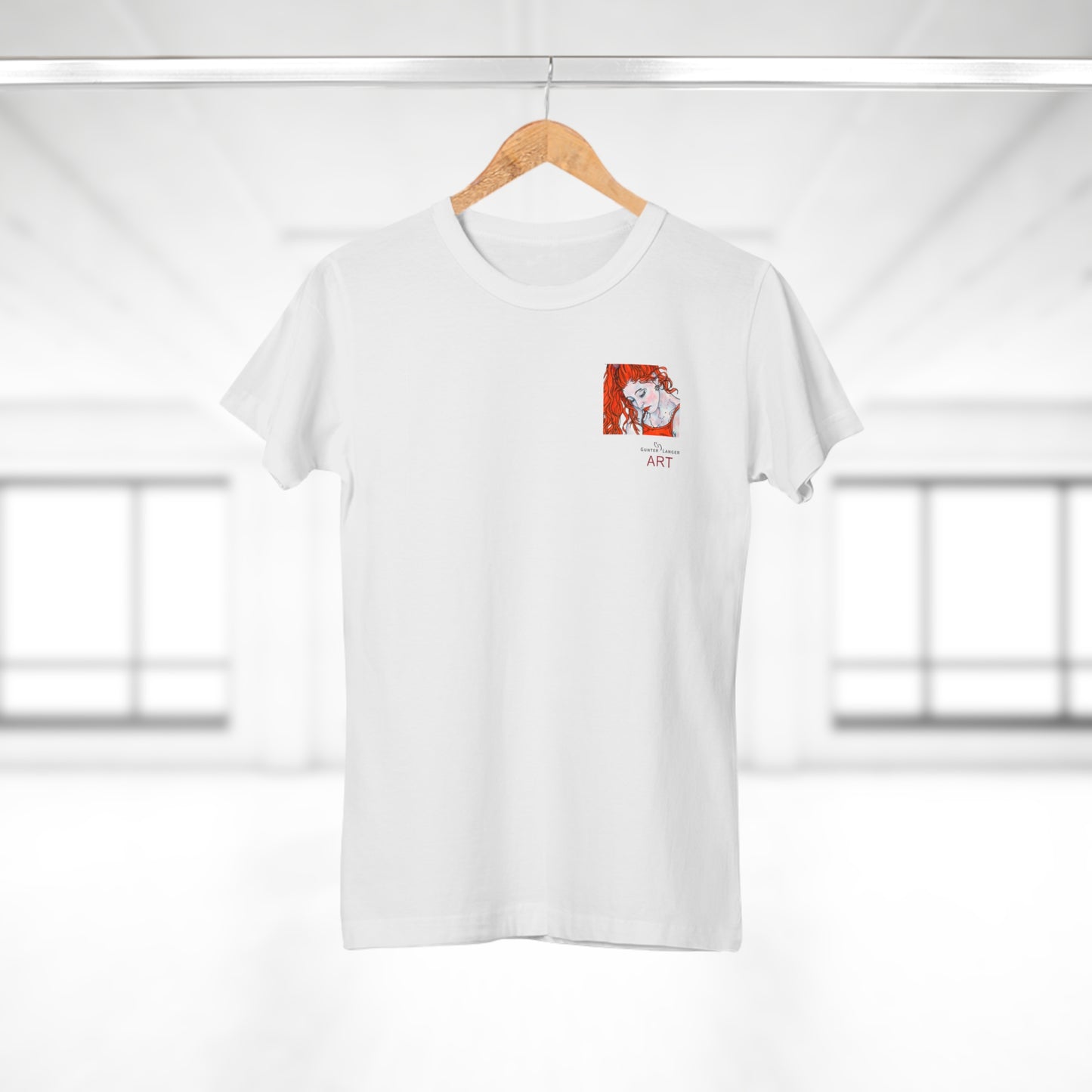 Single Jersey Women's T-shirt - hell - Motiv:  Front Julia, Ausschnitt 6,7 cm & Rückseite Julia, H 37 cm