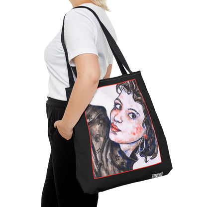 Tote Bag (AOP) - Motiv: Front Annette & Rückseite Annette 37cm, schwarz