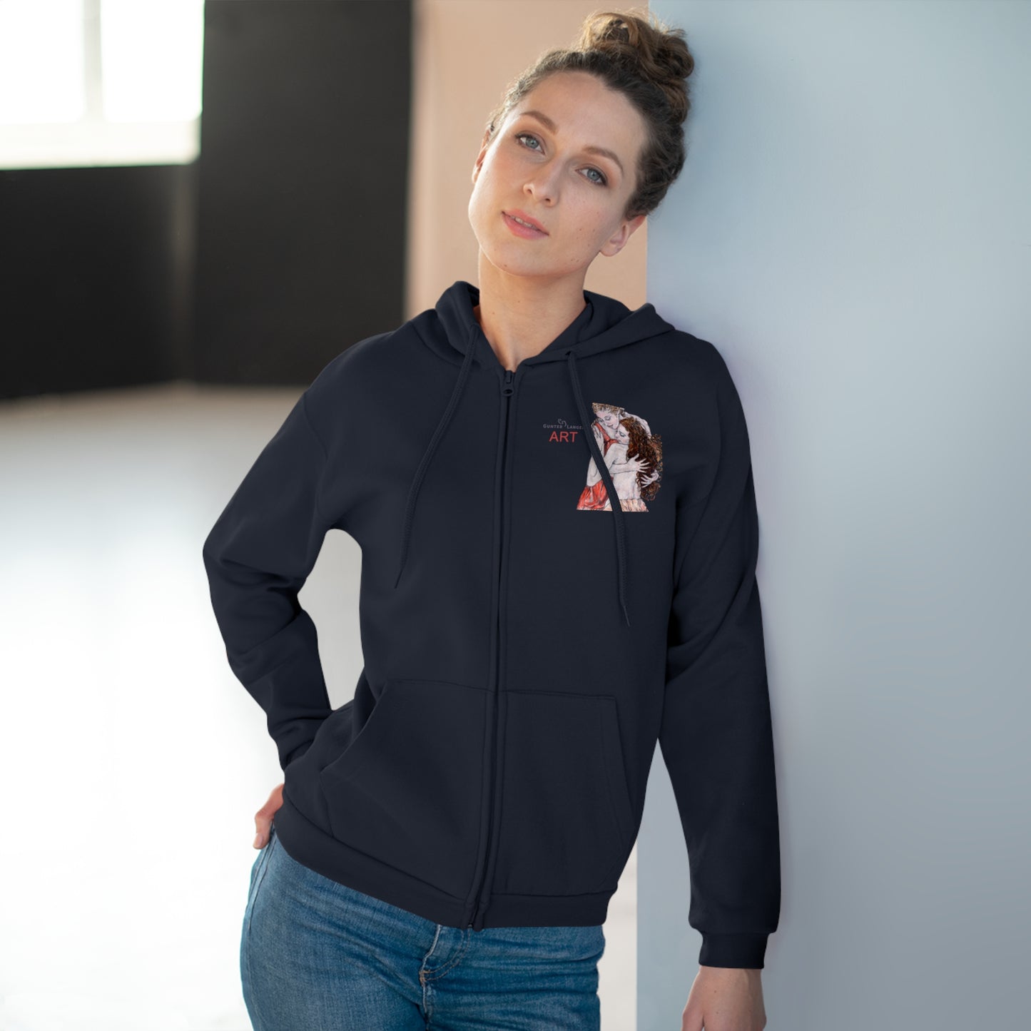 Unisex Hooded Zip Sweatshirt - Motiv: Front Bei dir, H 11 cm & Rückseite Bei dir, H 49 cm