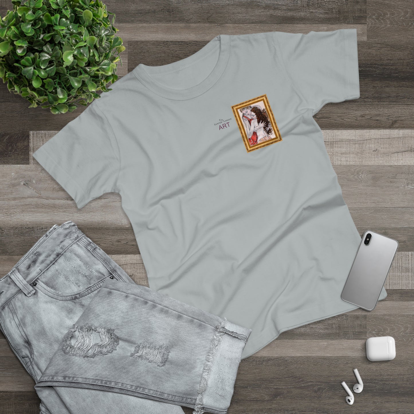 Single Jersey Women's T-shirt - hell - Motiv: Bei dir, H 11 cm