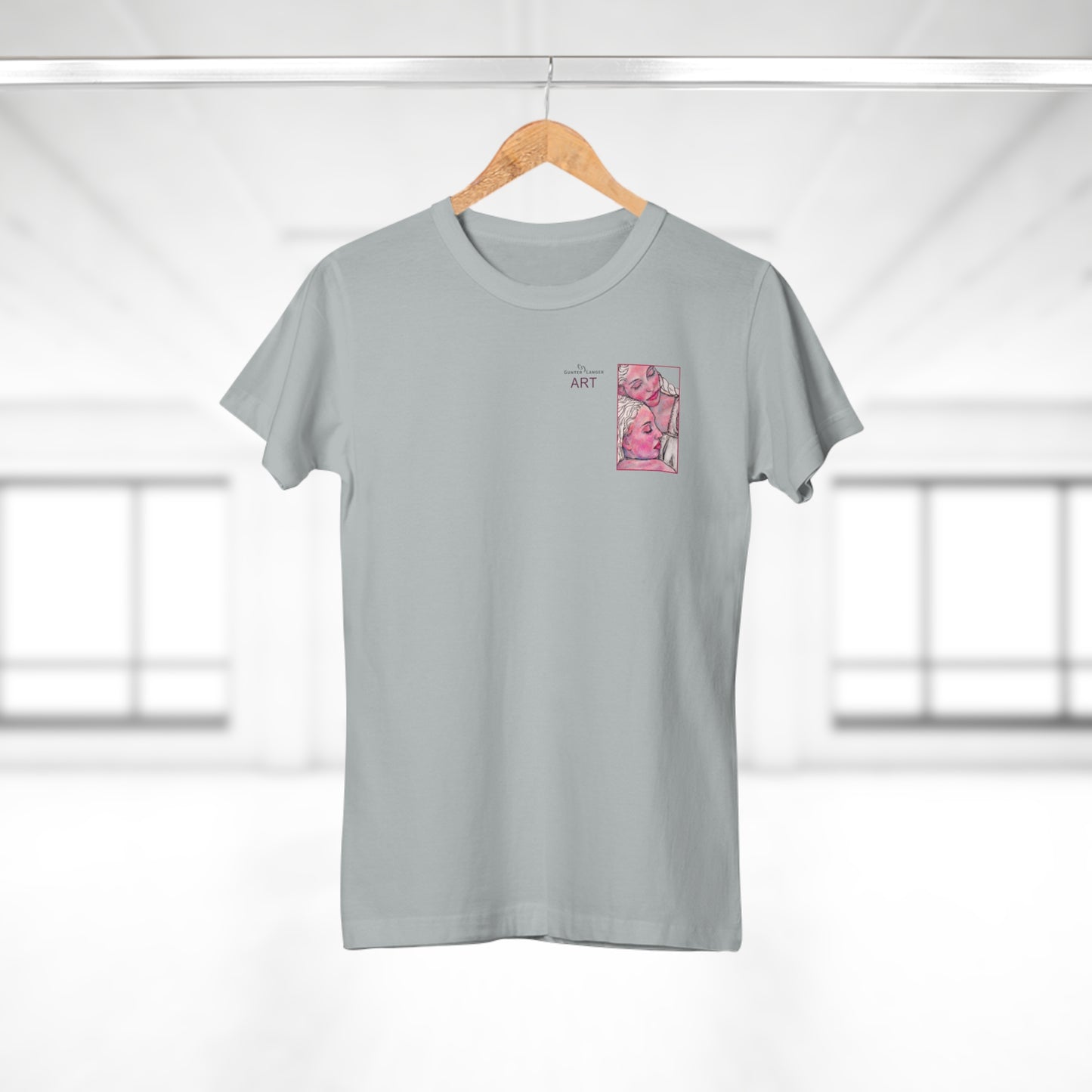 Single Jersey Women's T-shirt - hell - Motiv: Zuflucht, Ausschnitt, H 10 cm
