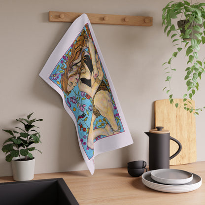 Tea Towels (cotton, poly) - Motiv: Ida, groß, roter Rahmen, Tuch: Flieder, 46 x 76 cm