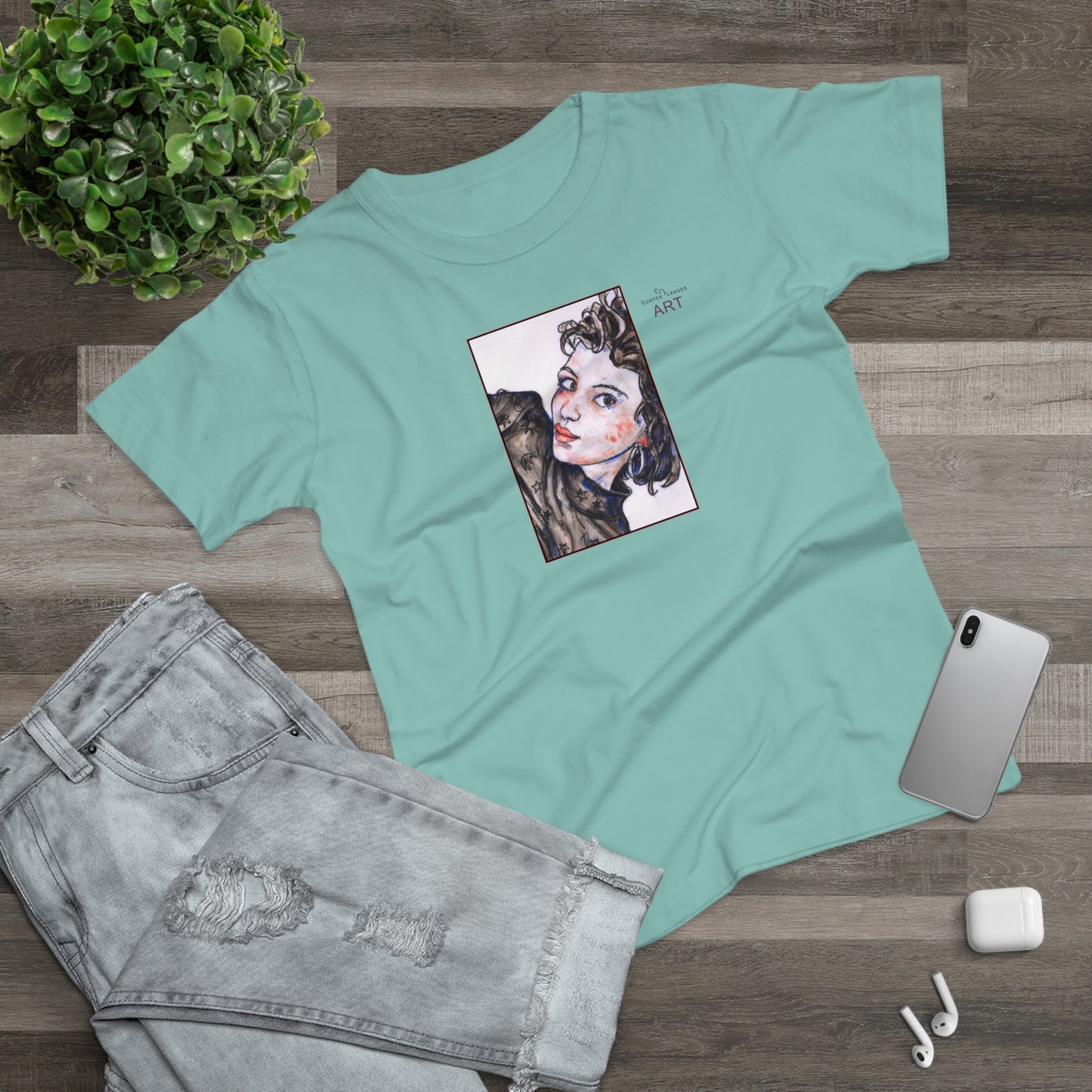 Single Jersey Women's T-shirt - hell - Motiv: Front Annette, H 20 cm & Rückseite Annette, H 35,56 cm