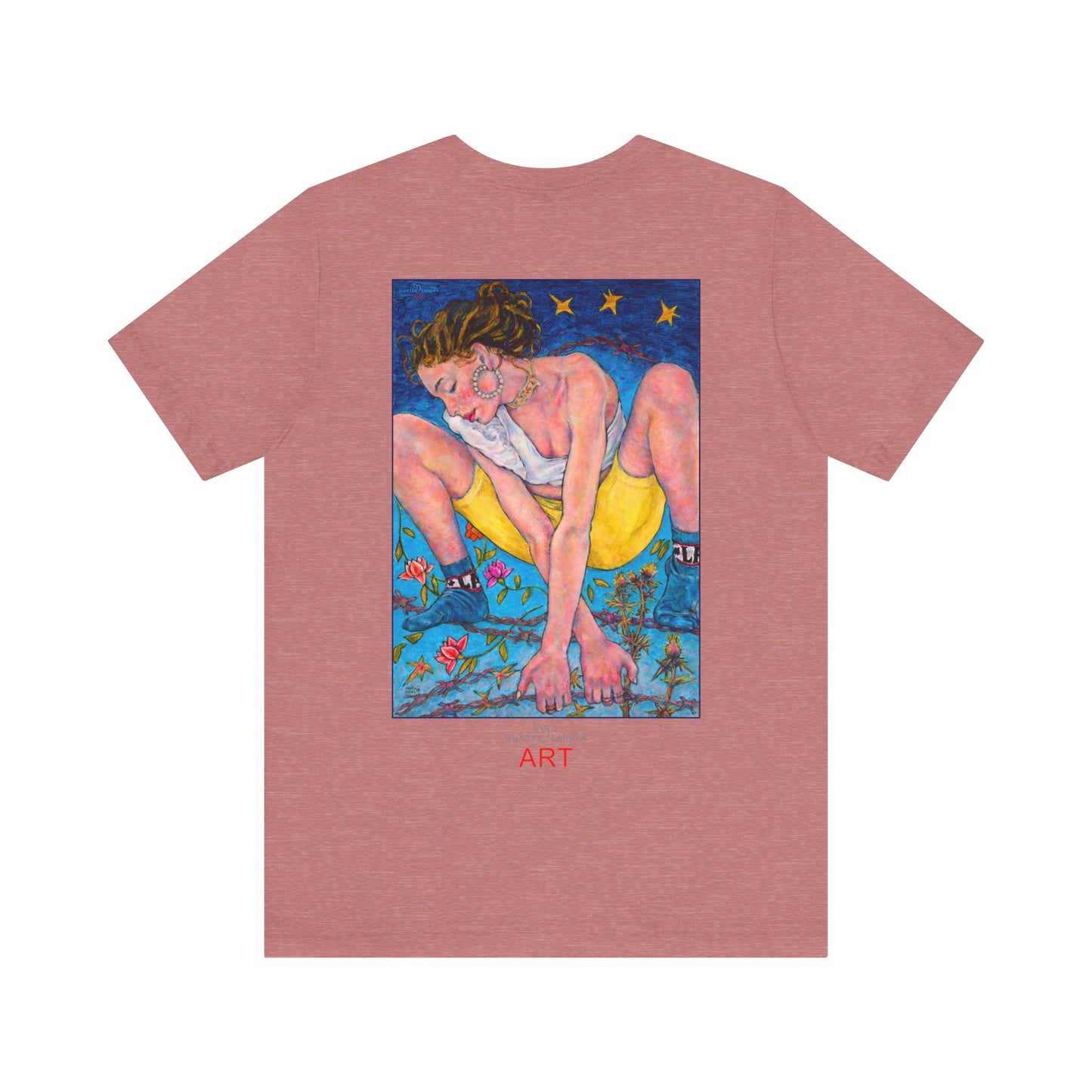 Unisex Jersey Short Sleeve Tee - Motiv: Front Alva (Ausschnitt H 7,8 cm) & Rückseite Alva, H 41 cm, Neck Label