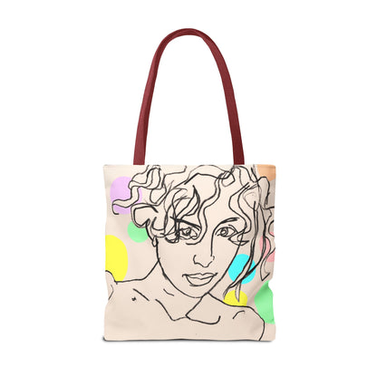 Tote Bag (AOP) - Motiv:  Front Rosalie & Rückseite Bea, Farbiger Hintergrund