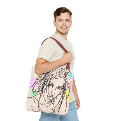 Tote Bag (AOP) - Motiv:  Front Rosalie & Rückseite Bea, Farbiger Hintergrund