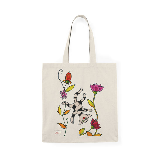 Natural Tote Bag - Motiv: Fliegende Katze, Ranken H 31,6 cm