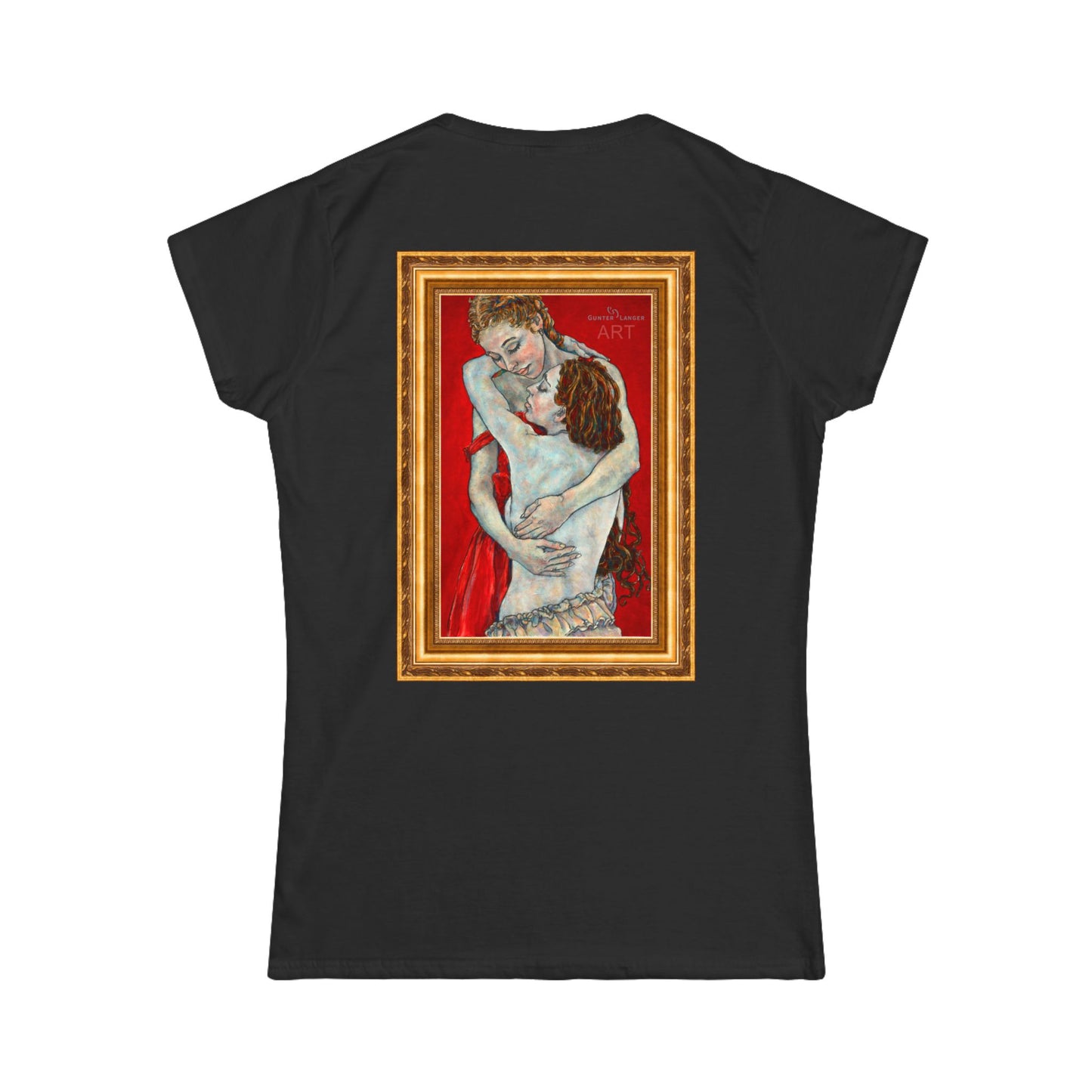 Women's Softstyle Tee - Motiv:  - Motiv: Front Nähe H 13,8 cm & Rückseite Nähe, Goldrahmen H 34,5 cm