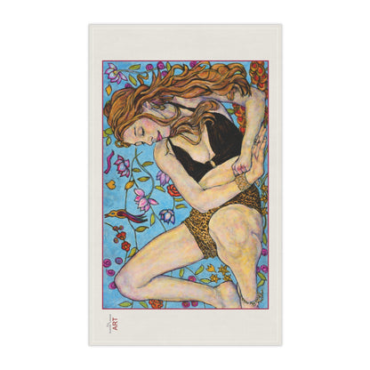 Tea Towels (cotton, poly) - Motiv: Ida, groß roter Rahmen, Tuch: beige, 46 x 76 cm