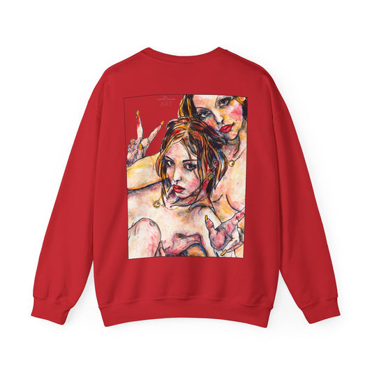 Unisex Heavy Blend™ Crewneck Sweatshirt - Motiv: Front Camilla, H 11 cm & Rückseite  Camilla / Leni, H 43 cm