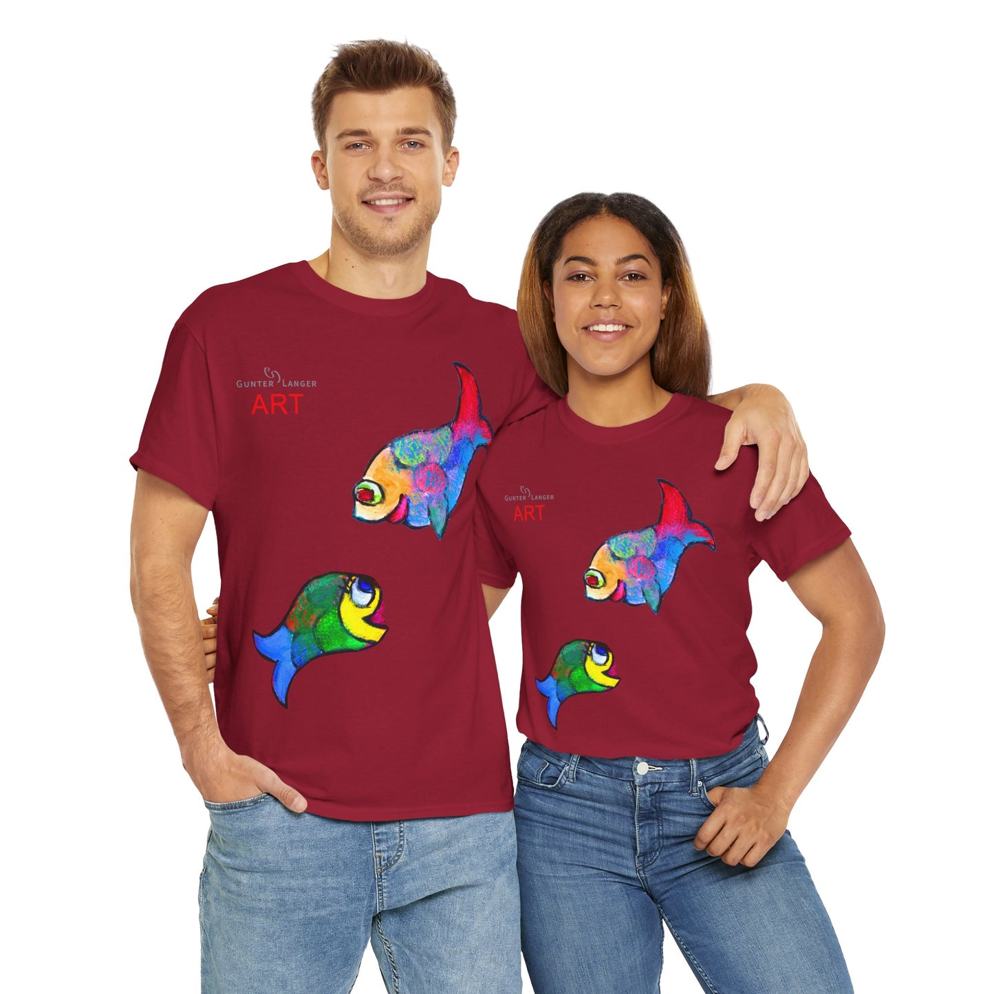 Unisex Heavy Cotton Tee - Motiv: Front Zwei Fische zueinander