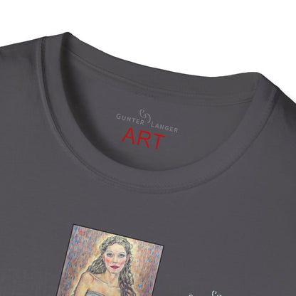 Unisex Softstyle T-Shirt - Motiv: Front Marie, H25 cm & Rückseite Marie, H 49 cm, Neck Label