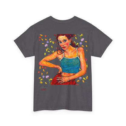 Unisex Heavy Cotton Tee - Motiv: Front, Lea, H 13cm & Rückseite, Lea A02, Ranken, 40 cm, Neck Label