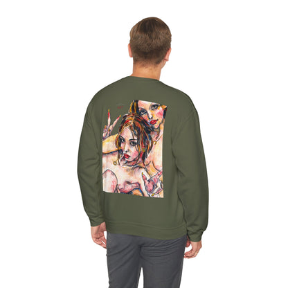 Unisex Heavy Blend™ Crewneck Sweatshirt - Motiv: Front Camilla (H 11,4 cm) & Rückseite Camilla / Leni, H 41 cm