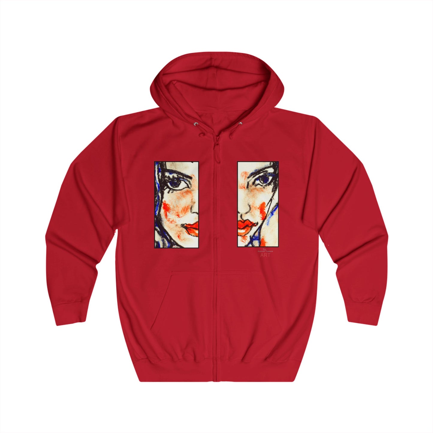 Unisex Full Zip Hoodie - Motiv: Front Kira (Ausschnitt H 23,5 cm) & Rückseite Kira H 46 cm