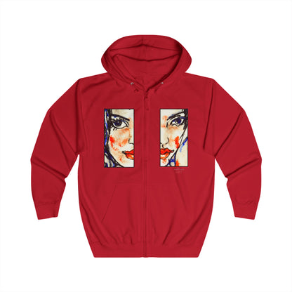 Unisex Full Zip Hoodie - Motiv: Front Kira (Ausschnitt H 23,5 cm) & Rückseite Kira H 46 cm