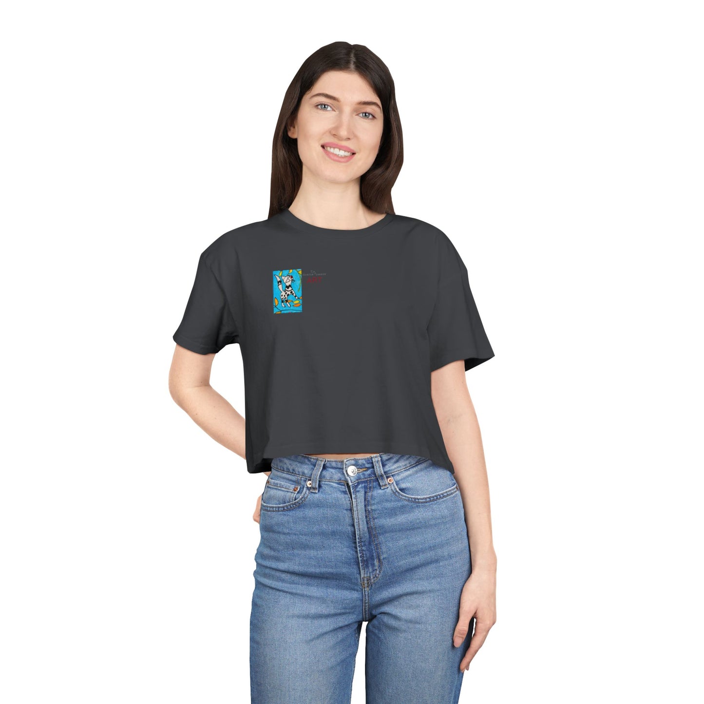 Women's Crop Tee - Motiv: Front Katze steht, H 5,2 cm