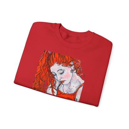 Unisex Heavy Blend™ Crewneck Sweatshirt - Motiv: Front Julia (Ausschnitt, 21,5 cm) & Rückseite Julia, H 43 cm