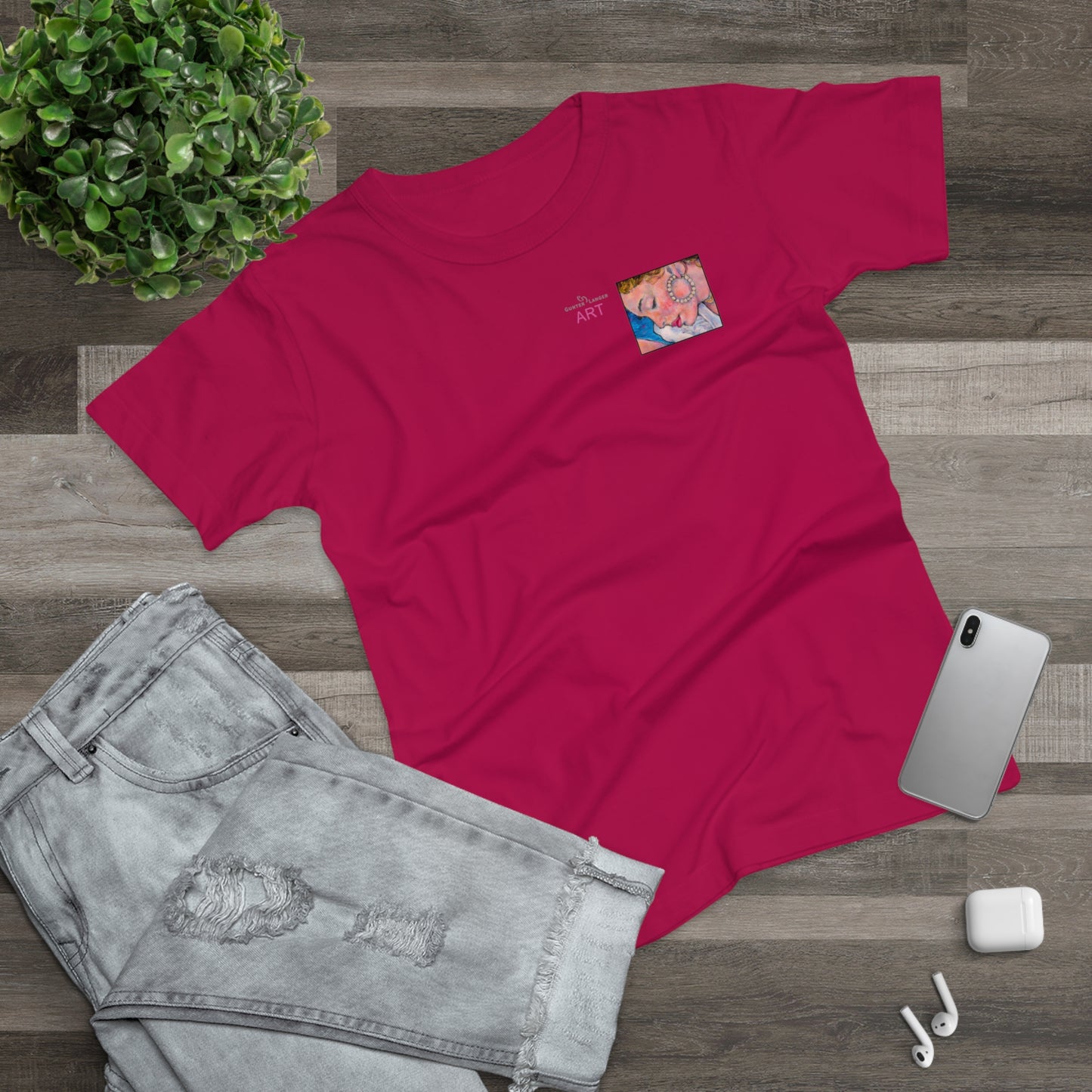Single Jersey Women's T-shirt- dunkel - Motiv: Alva, Ausschnitt, H 6,5 cm