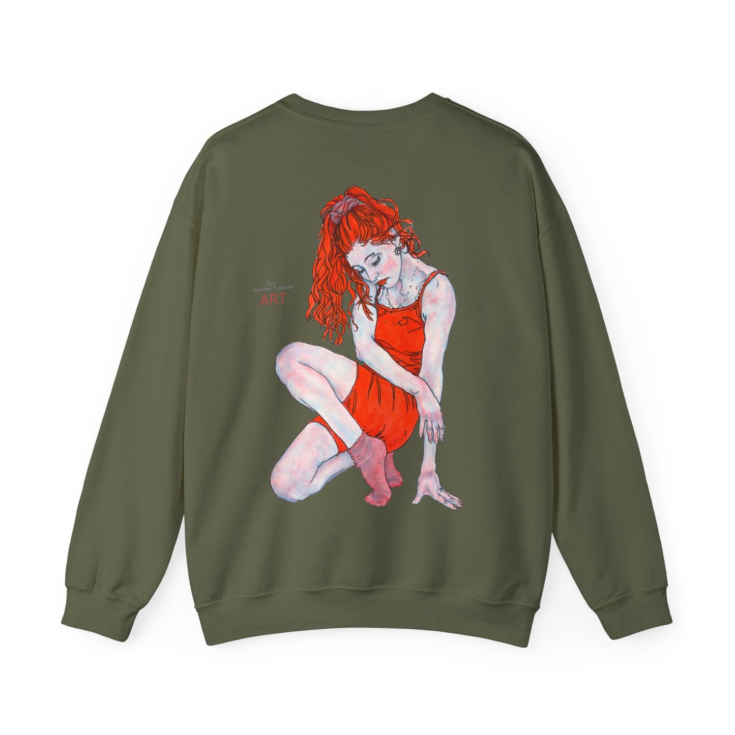 Unisex Heavy Blend™ Crewneck Sweatshirt - Motiv: Front Julia (Ausschnitt, 21,5 cm) & Rückseite Julia, H 43 cm