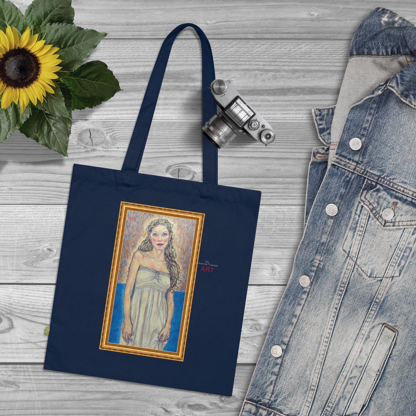 Cotton Tote Bag - Motiv: Marie (halb, gerahmt), einseitig bedruckt, H 30 cm