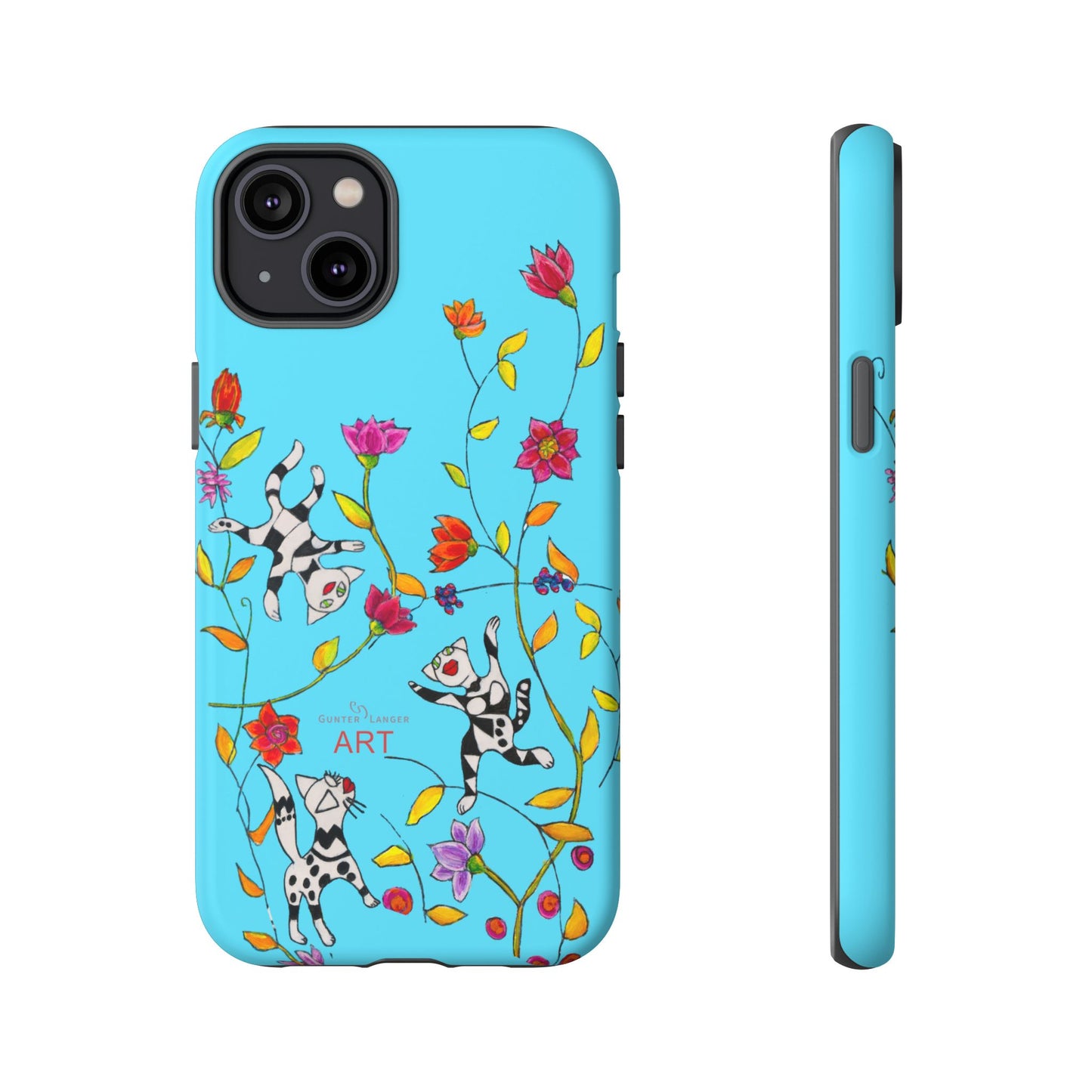 Tough Cases - iPhone - Motiv: Karierte Katzen, blau