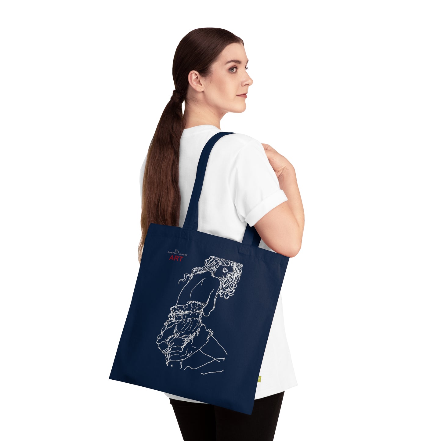 Organic Cotton Tote Bag - Motiv :Giselle (weiß), einseitig bedruckt, H 30 cm