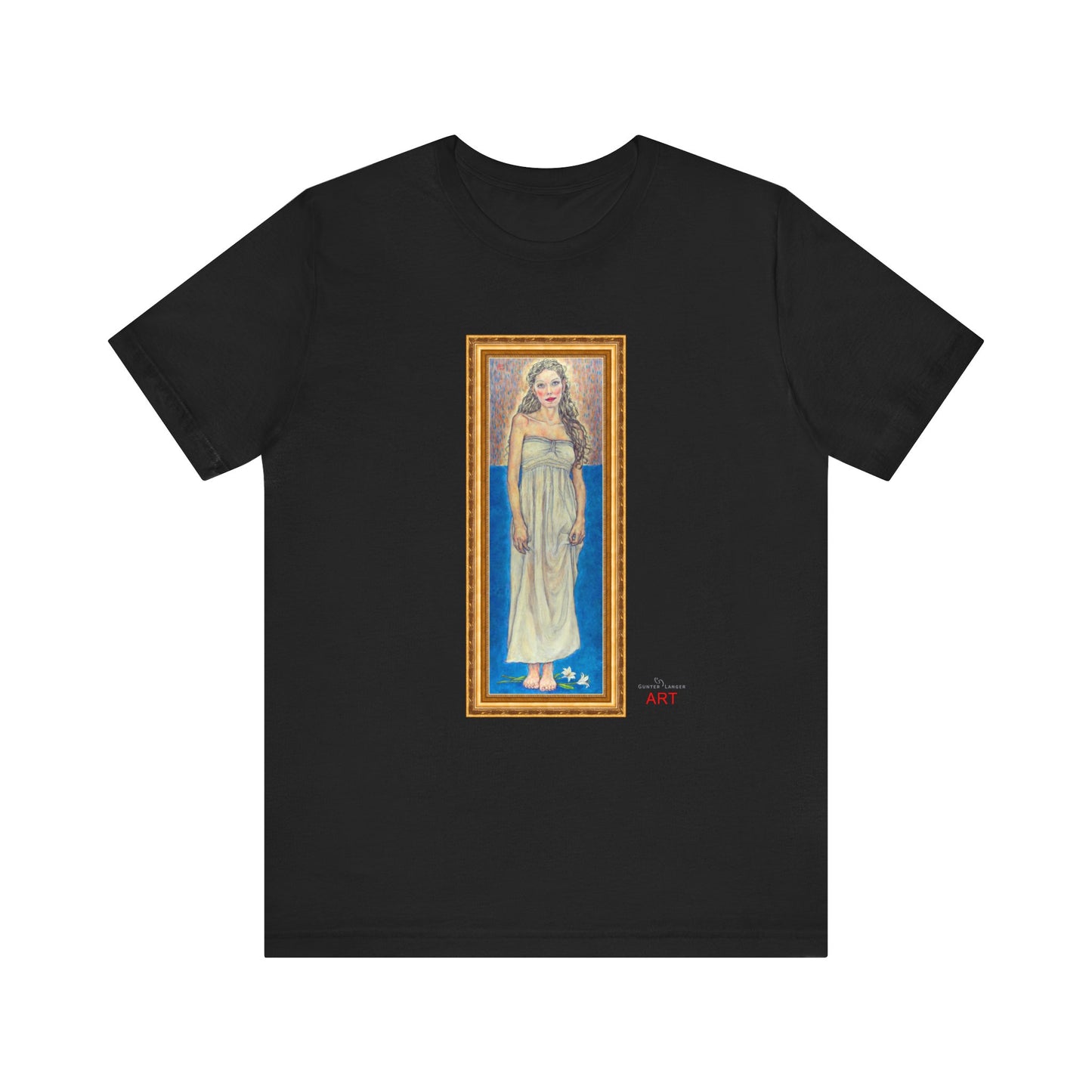 Unisex Jersey Short Sleeve Tee - Motiv: Front Marie, H 35,5 cm Goldrahmen