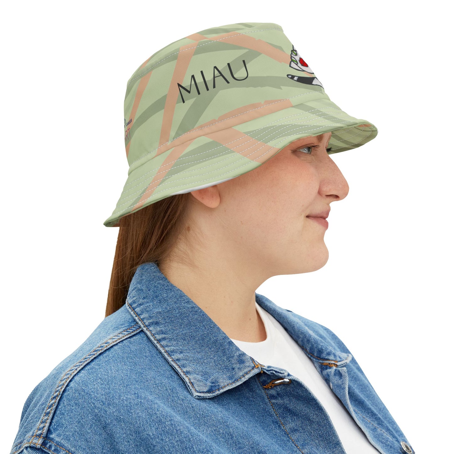 Bucket Hat (AOP) - Motiv: Miau, Mikado hellgrün