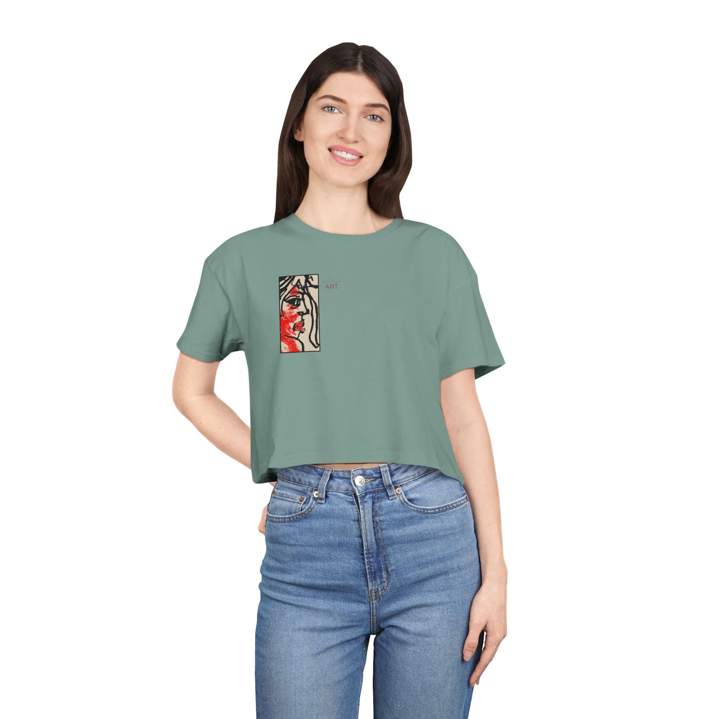Women's Crop Tee  - Motiv: Front Ria (Ausschnitt H 13,5 cm), & Rückseite Ria, H 24,8 cm
