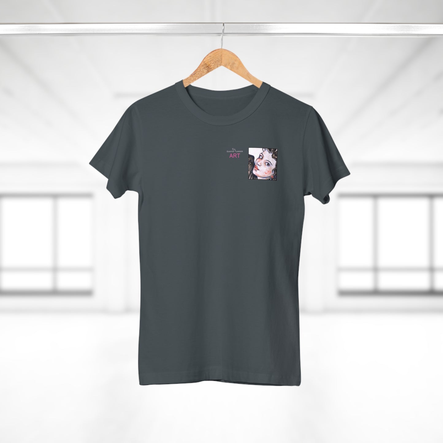 Single Jersey Women's T-shirt- dunkel - Motiv: Annette, Ausschnitt, H 7,5 cm