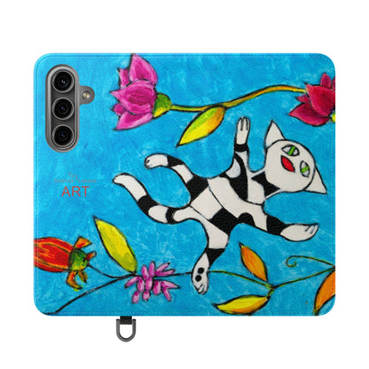 Flip Cases - Motiv: Gescheckte Katze schwebt