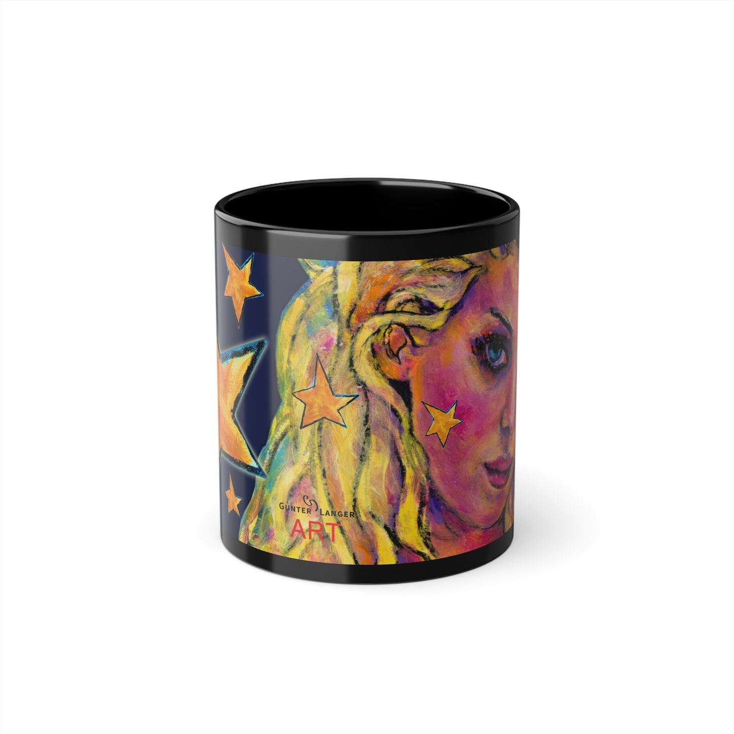 Black Coffee Cup, 11oz - Motiv: Maria, Ausschnitt, Sterne